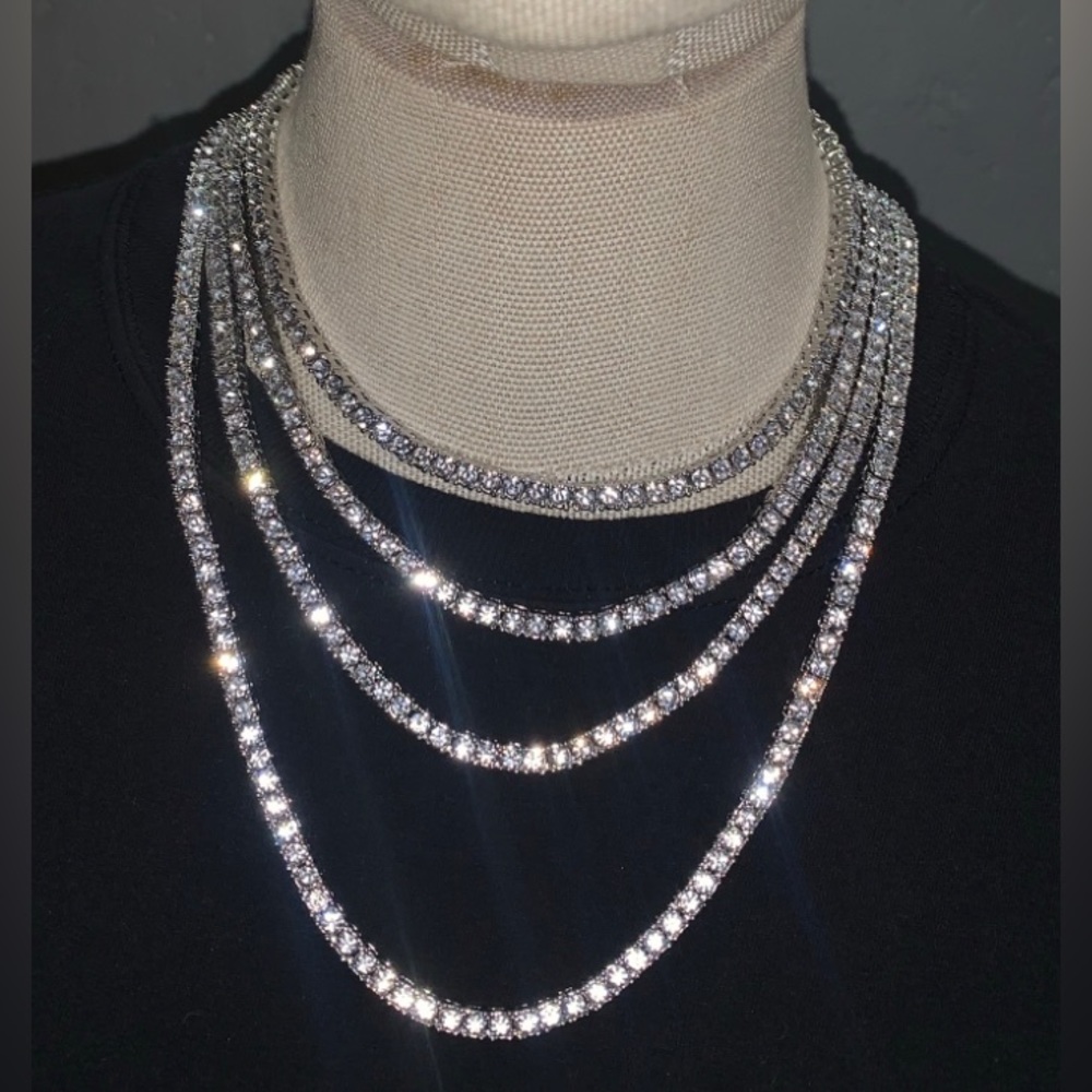 Iced Out Silver Or Gold Tennis Chain Necklace Unisex - Picture 3 of 5